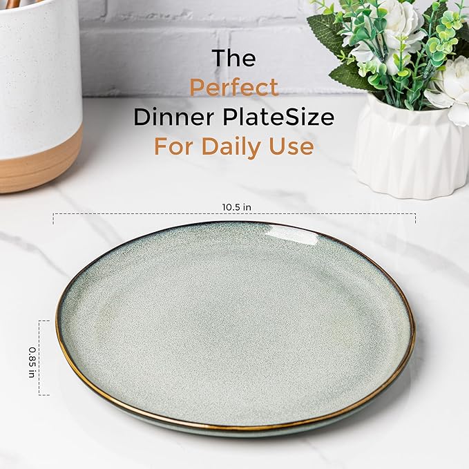 AmorArc Ceramic Dinner Plates Set of 6, 10.5 Inch Handmade Reactive Glaze Stoneware Plates, Rustic Shape Dinnerware Dish Set for Kitchen, Microwave & Dishwasher Safe, Scratch Resistant
