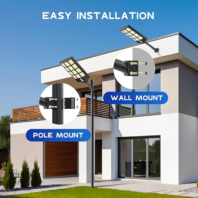 8000W Solar Street Lights Outdoor - 7000K Solar Lights Outdoor Waterproof Dusk to Dawn, Commercial Solar Parking Lot Lights with Motion Sensor, Solar Powered LED Street Light for Yard, Outside(2 Pack)