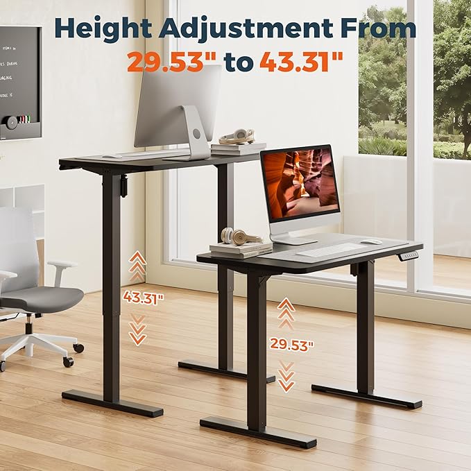 One-Piece Standing Desk 40 x 24 Inches, Small Adjustable Height Desk for Small Space Electric Sit Stand Desks Home Office Computer Workstation, Black