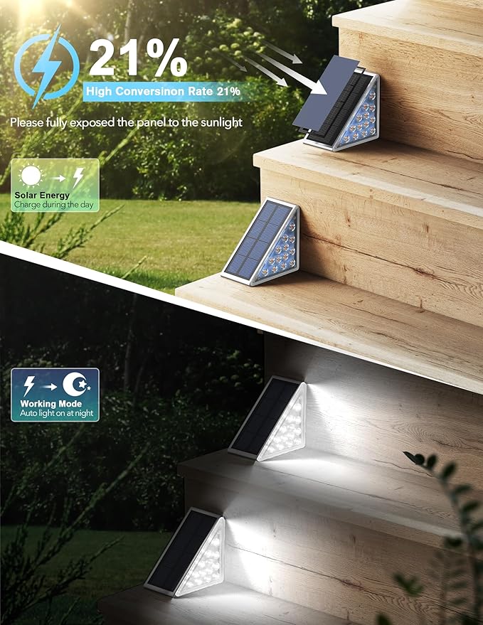 LED Solar Step Lights Waterproof Outdoor Stair Lights, Solar Deck Light Outdoor Decor IP67 Solar Lights for Yard, Patio, Garden, Walkways, Front Door, Pathway, Driveway (12)