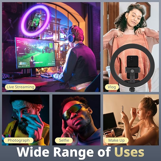 UBeesize 12” RGB Selfie Ring Light with 62” Extendable Tripod Stand & Remote, LED Light with Phone Holder for Video Recording/Makeup/Content Creator (YouTube/TikTok/Twitch), Phone, Camera & Webcam