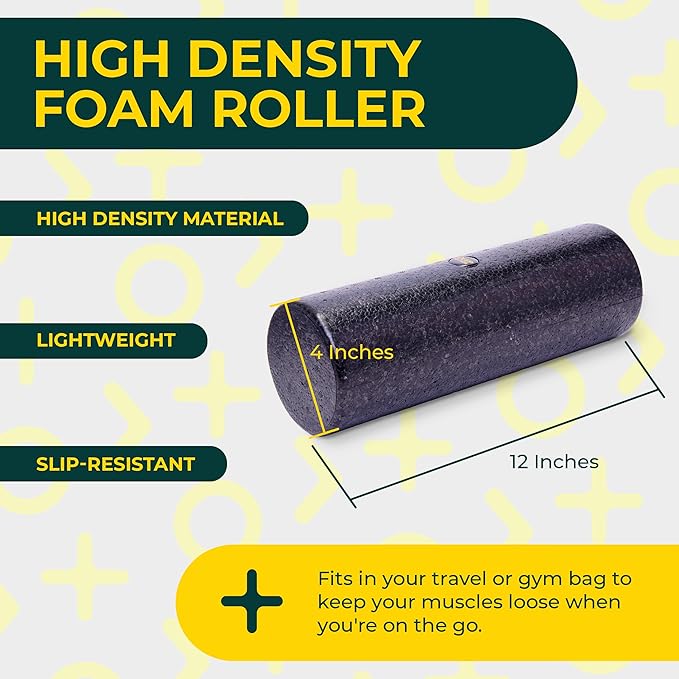 Deep Recovery Yoga Foam Roller for Physical Therapy & Exercise – Firm Back Roller for Back Pain, Legs, and Shoulders, 12in x 4in Travel Size – Deep Tissue Massage for Myofascial Release
