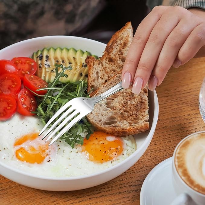 Dinner Fork Set -12 PCS Silver 18/0 Premium Food Grade Stainless Steel Flatware Salad Forks， Durable Metal Forks Silverware, Mirror Polished & Dishwasher Safe for Home, Kitchen, Restaurant