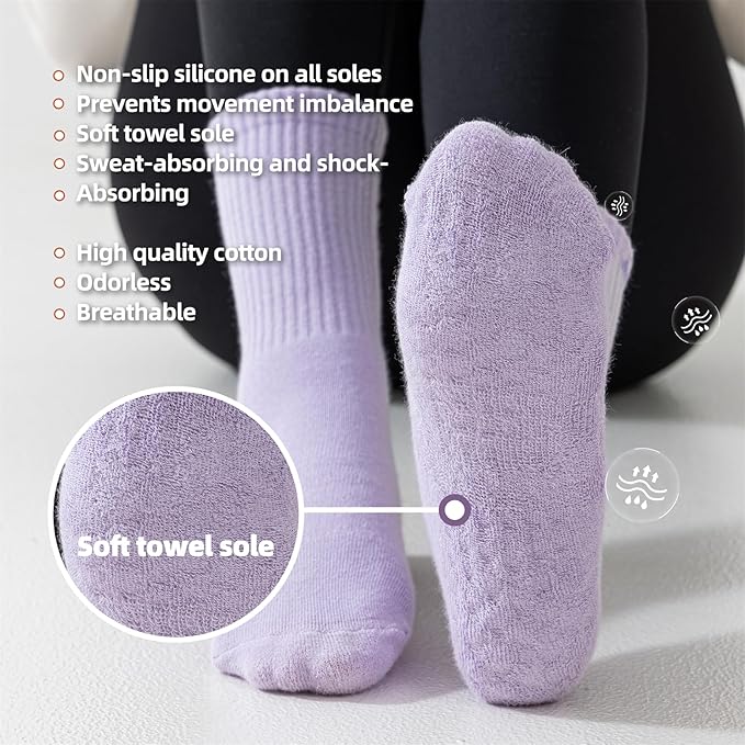 Flydo Pilates Grippy Socks with Grips for Women Yoga Non Slip Long Socks for Pure Barre, Ballet,Dance Workout 2-5 Pack