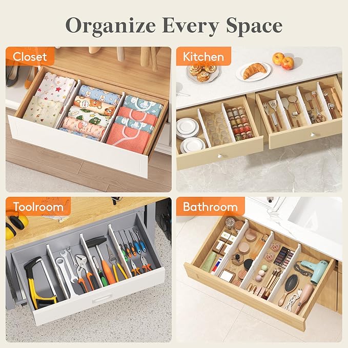 Lifewit 5" Tall 5 Pack Deep Drawer Dividers, 11.5-18.5" Expandable Drawer Divider for Clothes, White Dresser Drawer Storage Organizers, Clothing Drawers Separators for Dresser, Kitchen, Bedroom