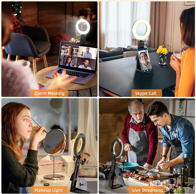 Evershop Ring Light for Laptop Desk Clip On,Small Computer Video Conference Lighting with Stand for Phone/Webcam/Monitor,5" Portable Mini LED Selfie Light Desktop for Zoom Meeting/Video Call/Recording