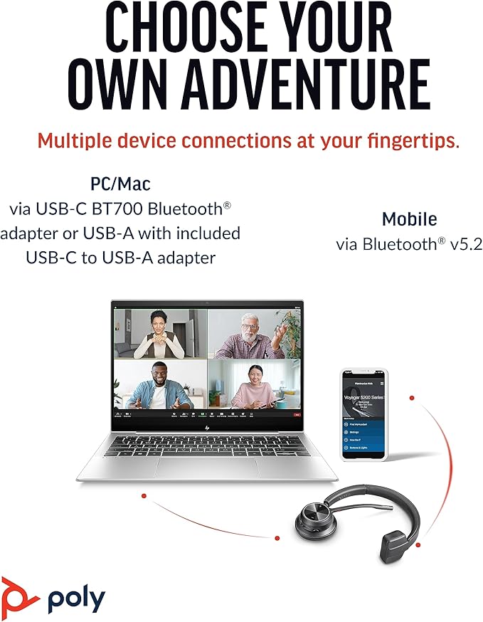 Poly Voyager 4310 UC Wireless Headset (Plantronics) - Single-Ear Bluetooth Headset w/Noise-Canceling Mic - Connect PC/Mac/Mobile via Bluetooth - Works w/Teams, Zoom, & More - Amazon Exclusive