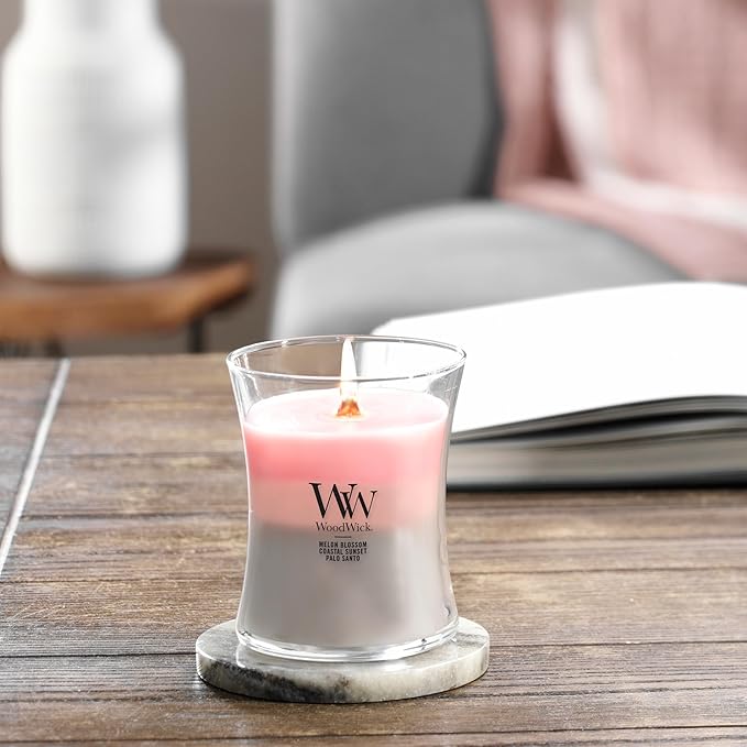 WoodWick Medium Hourglass Candle Shoreline Trilogy Scent 9.7oz Crackles as it burns Premium Soy Blend Perfect for gifting