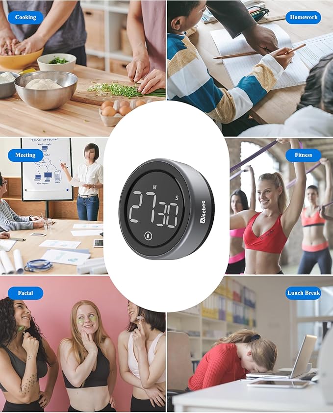 Wisebee Digital Kitchen Timer, Visual| Countdown| Count Up| Loud Alarm| Magnetic| Productivity for Cooking, Food, Baking, Classroom, Fitness, Studying, Teaching (No Batteries Included)