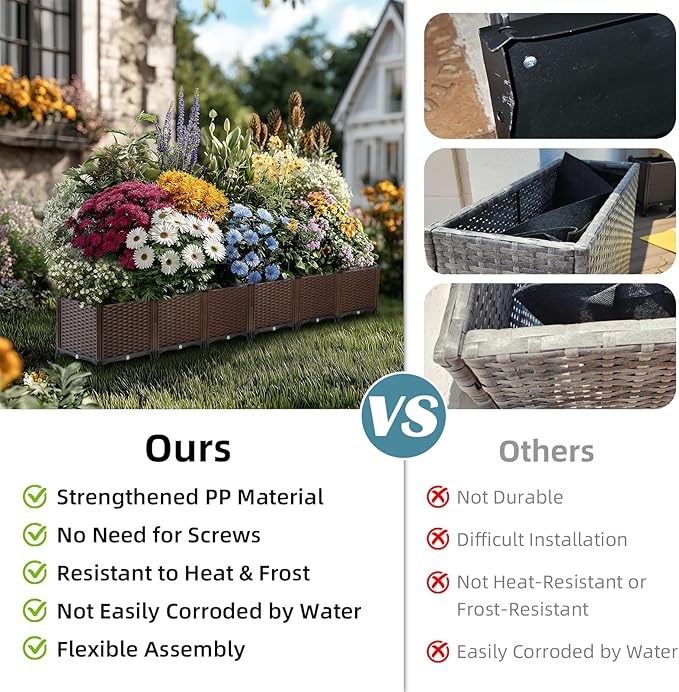 TooCust Large Rectangular Garden Planter - Self Watering Raised Bed 95" L x 16" W x 15" H for Outdoor Plants, Deep Elevated Planter Box for Vegetables, Flowers, Herbs