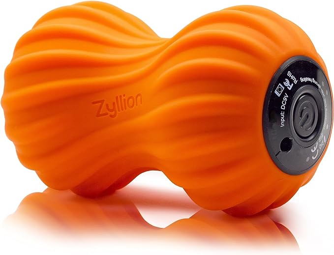 Zyllion Vibrating Peanut Massage Ball with 4 Modes - Cordless Rechargeable Electric Deep Tissue Massager Roller for Muscle Pain Relief, Orange, ZMA-30