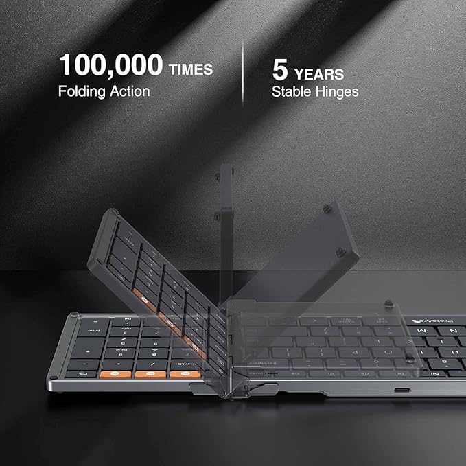 ProtoArc Foldable Bluetooth Keyboard, XK01 Folding Wireless Portable Keyboard with Numeric Keypad, Full-Size Travel Keyboards for iPad Tablet Smartphone Laptop PC Windows iOS Android, Space Gray