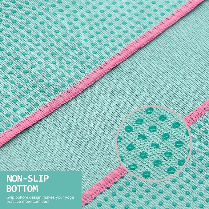 Eunzel Hot Yoga Towel - Microfiber Non Slip Yoga Mat Towel with Grip Dot Sweat Absorbent Towel for Hot Yoga, Pilates and Fitness 72" x 24", Teal/Pink