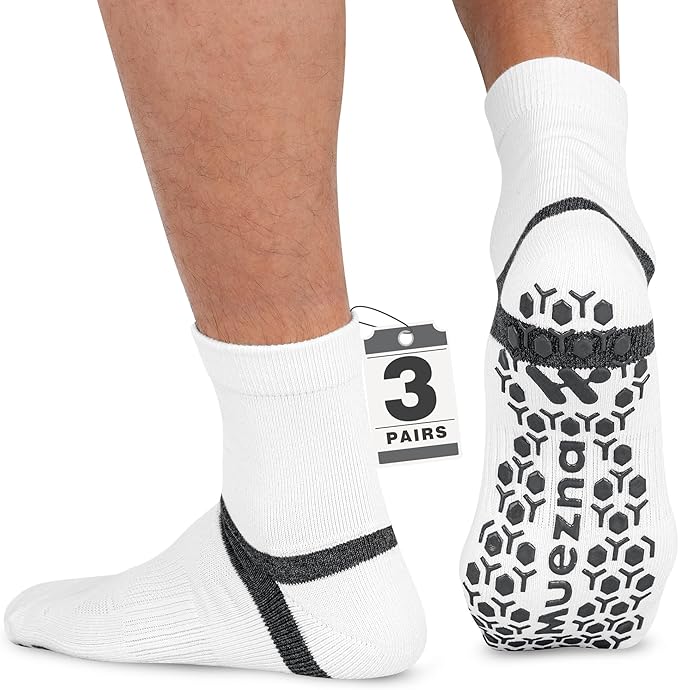 Muezna Men's Non-Slip Yoga Socks, Anti-Skid Pilates, Barre, Bikram Fitness Hospital Slipper Socks with Grips
