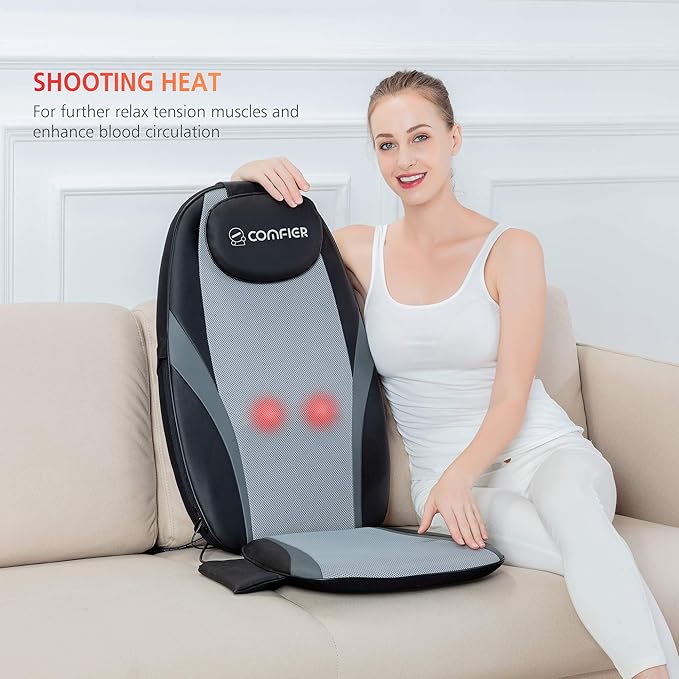 COMFIER Back Massager with Heat,Shiatsu Massage Chair Pad,Deep Kneading Full Back Massage Cushion for Shoulder,Back for Home,Office use