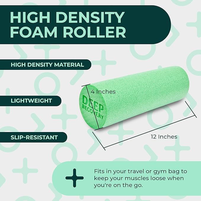 Deep Recovery Yoga Foam Roller for Physical Therapy & Exercise – Soft Back Roller for Back Pain, Legs, and Shoulders, 12in x 4in Travel Size – Deep Tissue Massage for Myofascial Release