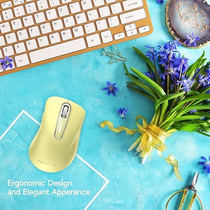 memzuoix 2.4G Wireless Mouse, 1400 DPI Computer Mice USB Receiver, Portable Wireless USB Mouse Battery Powered Cordless Mice for Laptop, PC, Desktop, 5 Buttons (Light Yellow)