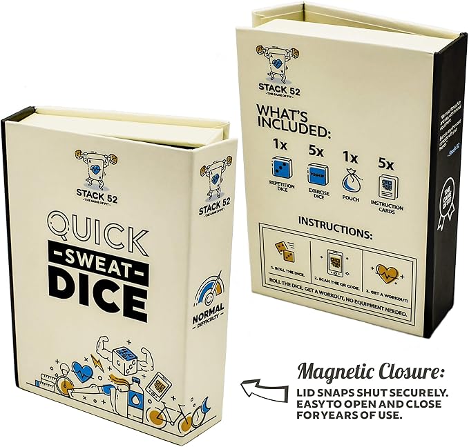 Stack 52 Quick Sweat Fitness Dice. Bodyweight Exercise Workout Game. Designed by a Military Fitness Expert. Video Instructions Included. No Equipment Needed. Burn Fat Build Muscle. (2019 Base Set)