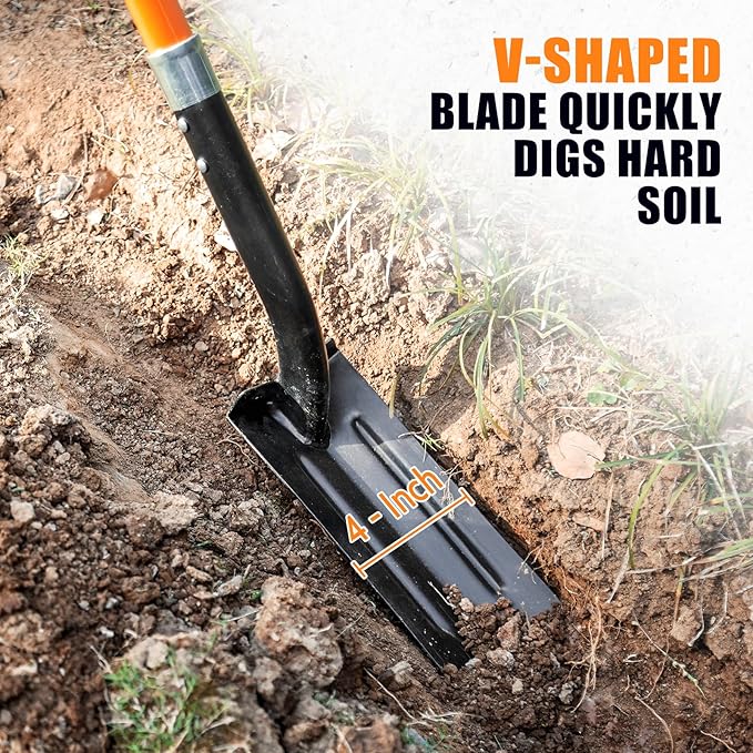 Trench Shovel for Digging, 4-Inch Trenching Shovel with Fiberglass Handle, 56 Inches