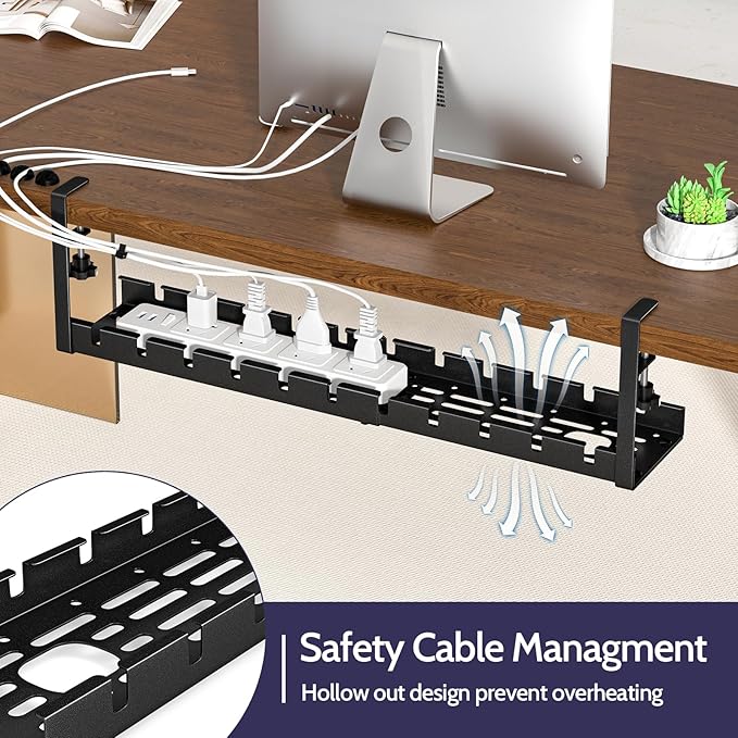 Shikha Cable Management Under Desk, 15.7"-31" Retractable Cable Management Tray, No Drilling Cord Organizer with Clamp for Desk, Under Table Wire Management Tray for Home Office
