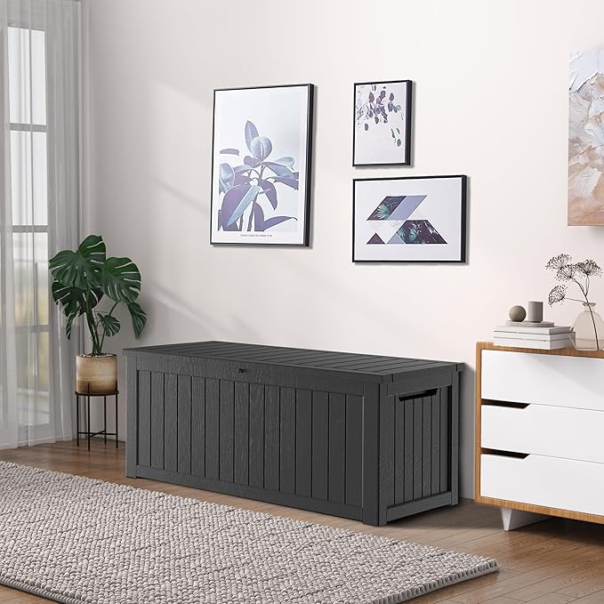 Heavy-Duty 270 Gallon Waterproof Deck Storage Box, Outdoor Storage for Garden & Patio, Lockable Resin Storage Chest for Pool Accessories, UV-Resistant, Onyx Black