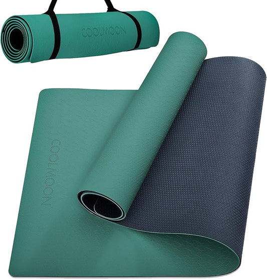COOLMOON Yoga Mat Non Slip, Anti-Tear 1/4 Thick TPE Yoga Mats for Women and Men, 72"x24" Exercise & Fitness Mat with Carrying Strap, Workout Mats for Yoga, Pilates and Floor Exercise