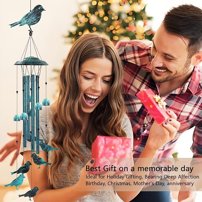 Bird Wind Chimes for Outside Windchimes Outdoors with 6 Wind Bells Hanging Decor for Patio Garden Porch Backyard Birthday Thanksgiving Christmas for Mom Grandma Nana