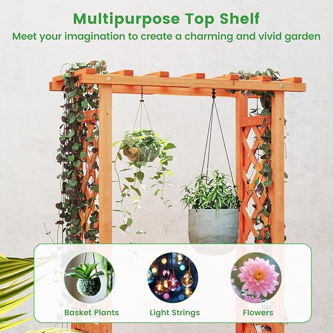 MAT EXPERT Raised Garden Bed with Trellis & Hanging Roof, Lattice Panel with Drainage Hole for Flower, Climbing Plant, Herb, Planter Box for Garden, Patio, Yard (2, 31" L x 14" W x 60" H)