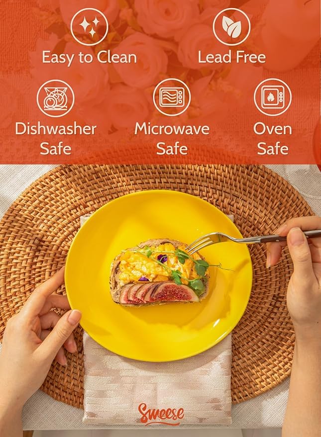 Sweese 7.8 Inch Porcelain Dessert Plates Set of 6 - Dishwasher, Microwave, Oven Safe, Chip-Resistant - Rainbow Palette