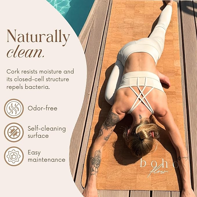 Deluxe Cork Yoga Mat Large 72"x26" - Revolutionary Cork Surface & 5mm Thick Natural Rubber Backing for Durability & Comfort - Stylish Handmade Boho Yoga Bag - Eco Friendly & Plastic Free