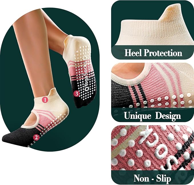 Non-Slip Pilates Yoga Socks with Grips for Women - Stylish Crew Socks for Barre, Ballet, and Workout (Size 5-9)