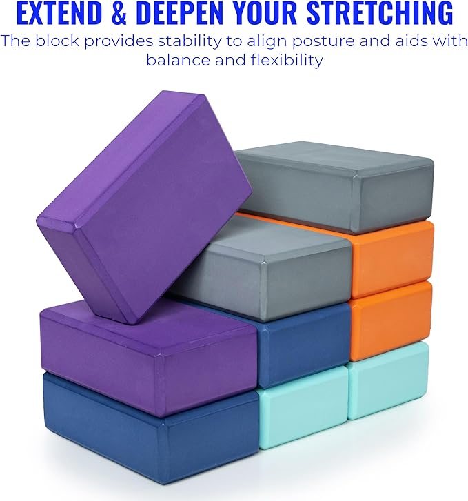 Hello Fit 3" Yoga Block, 10 Pack Bulk EVA Foam Yoga Blocks, Firm and Supportive Yoga Brick, Balance Foam for Stretching, Pilates, and Workout, 3" x 6" x 9"