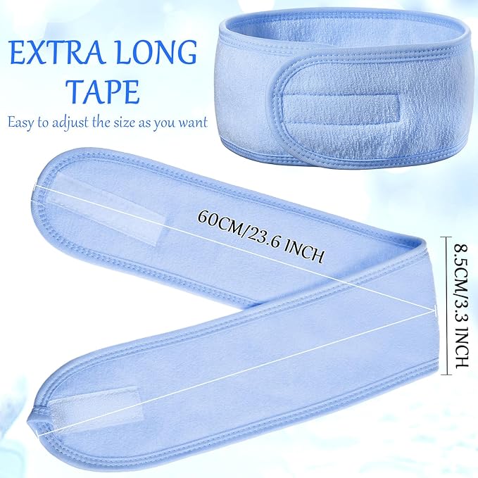 Hoteam 30 Pack Spa Headband Facial Esthetician Hair Wrap for Women Adjustable Makeup Sports Shower Stretch Towel with Tape(Blue)