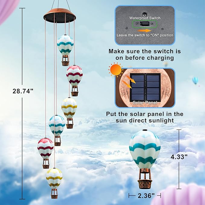 Solar Wind Chimes for Outside - Solar Lights Outdoor Decor Gifts for Women Mom Grandma Birthday Gifts