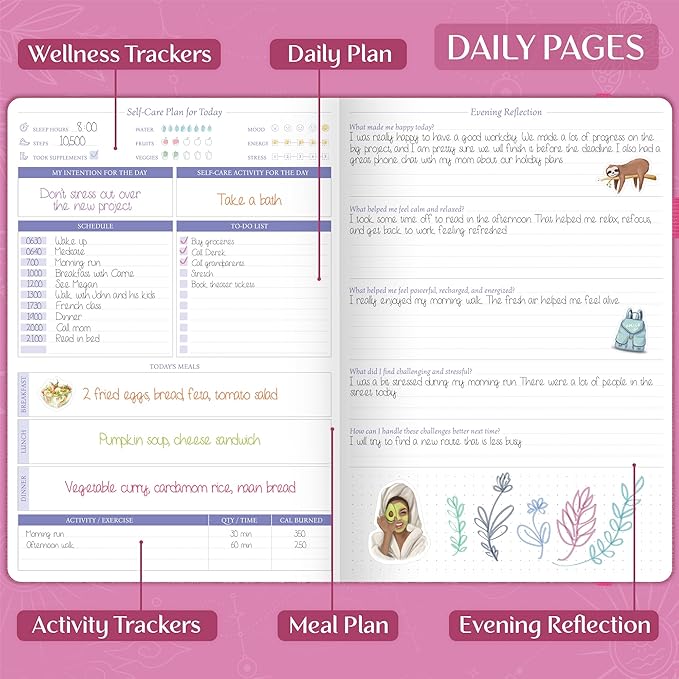 Legend Self-Care Journal – Guided Daily Reflection Notebook for Mental & Physical Health – Mood & Personal Development – 3-Month, 7x10” (Violet Blossom)