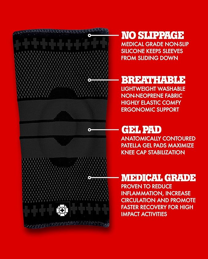 Old Bones Therapy | Compression Knee Sleeve Support | Knee Brace for Sports, Running, Arthritis, ACL, MCL, Meniscus Tear, Joint Pain Relief and Injury Recovery | (Check Sizing Guide Below)