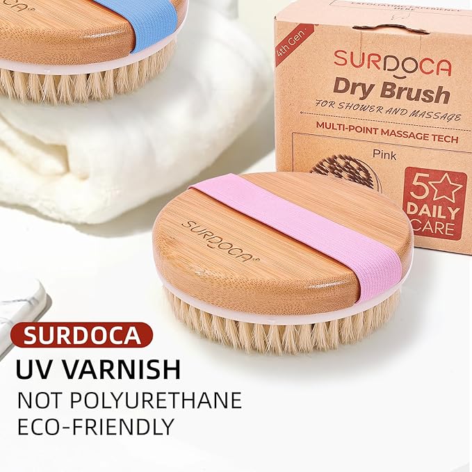 SURDOCA Dry Brushing Body Brush for Lymphatic Drainage, Wet & Dry Body Scrubber, Natural Exfoliating Brush, Blue