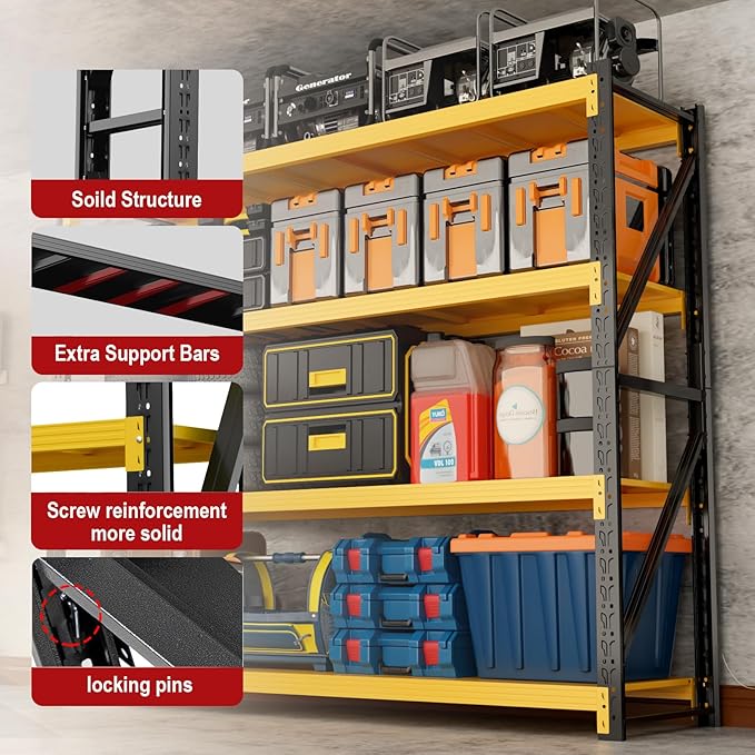 3000LBS Garage Shelving Heavy Duty, 32” W Storage Shelves, 4-Tier Adjustable Metal Storage Shelves, Steel Industrial Shelving Unit, Metal Shelving for Garage, Basement, Warehouse (31.5x20x63in)