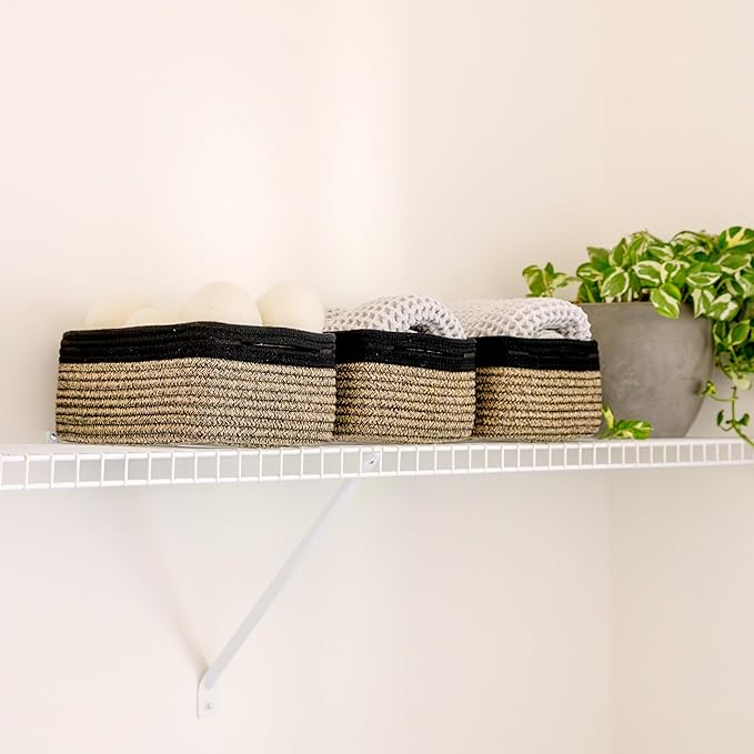 NaturalCozy 11.8"x8"x4.5” Rectangle Storage Baskets for Shelves 3 Pack | Cotton Rope Woven Small Baskets for Organizing | Small Storage Bins for Nursery, Bathroom, Closet, Shelf, Decorative, Gift