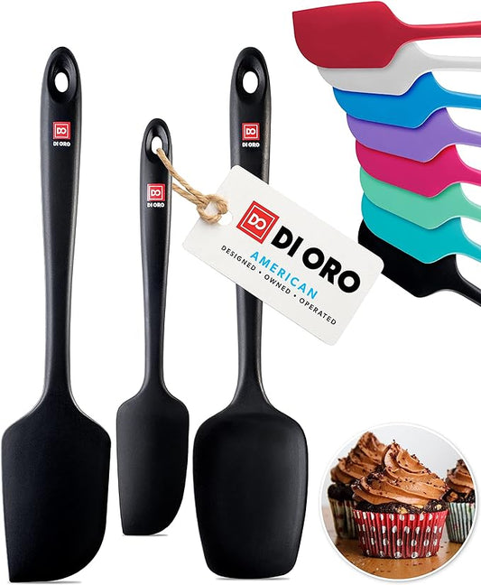 DI ORO Silicone Spatula Set - Rubber Kitchen Spatulas for Baking, Cooking, & Mixing - 600°F Heat-Resistant & BPA Free Silicone Scraper Spatulas for Nonstick Cookware - Dishwasher Safe (3pc, Black)