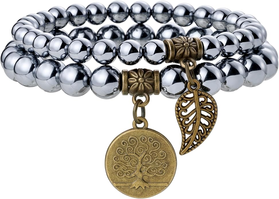 Bivei Natural Semi Precious Gemstone beads bracelet for women - Life Tree and Leaf Charm Energy Reiki Crystal Stretch Bracelets