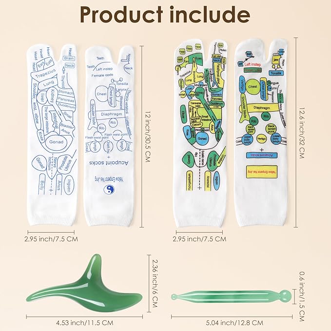 Reflexology Socks Set with Tools, 2 Pairs Chiro Acupressure Acupuncture Trigger Point Foot Pain Relief Remedy Acupoint Massage Birthday Gifts for Women B
