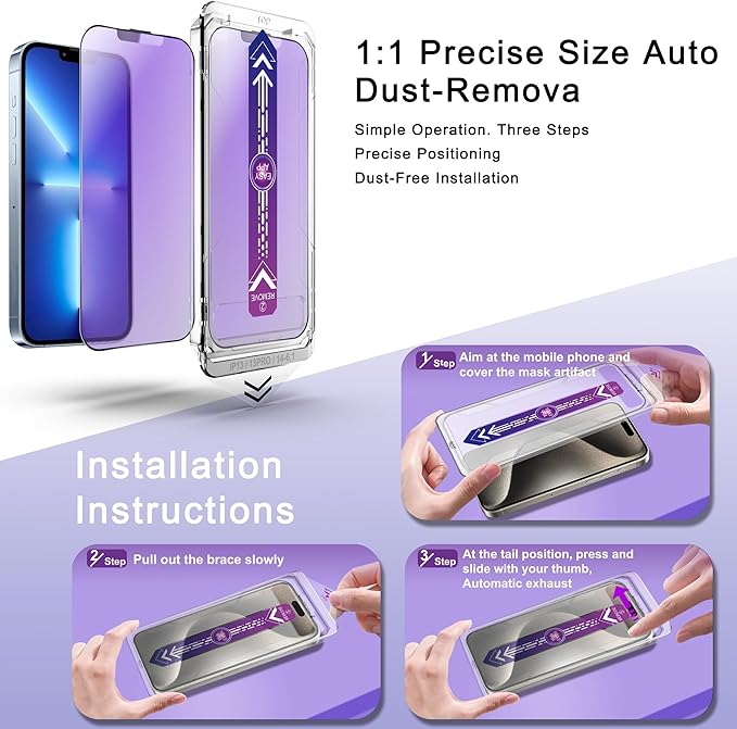 2 Pack Anti Blue Light Matte Screen Protector for iPhone 16e and iPhone 14 and iPhone 13 and iPhone 13 Pro 6.1-Inch Auto Dust Removal, No Bubbles, Tempered Glass Film, Easy Installation