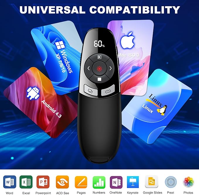 Wireless Presenter with Timer LCD Display Rechargeable Presentation Clicker Remote w Laser Pointer Long Range Power Point Clicker Slide Clicker for Office Classroom Teacher