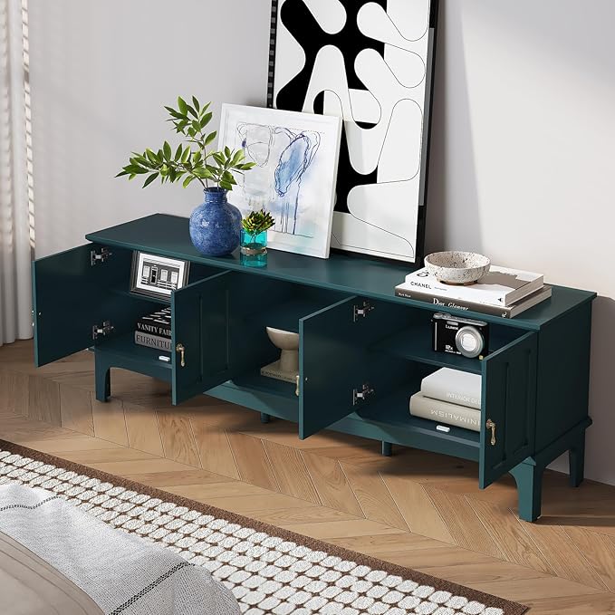 ARTPOWER 67“ Mid-Century Modern TV Stand for TVs up to 70”,Entertainment Center with Door Cabinets and Open Shelves,TV Console with Storage,Green Media Cabinet for Living Room,Bedroom