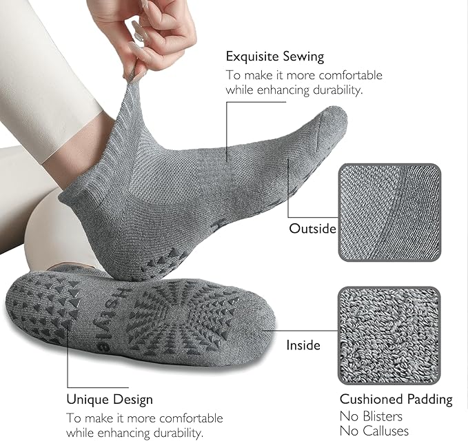 Hstyle 6 Pairs of Yoga Socks with Grips for Women and Men,Ideal for Ballet,Barefoot Workout,Pilates Grip Socks Non Slip Socks