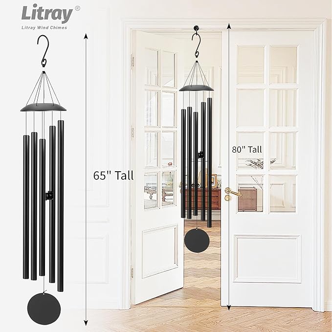 65" Extra Large Wind Chimes with Deep Tone Sound, Coolest Metal Windchimes Outdoors with Pine Wood Striker, Unique Gift for Mom, Garden Decoration(Black)
