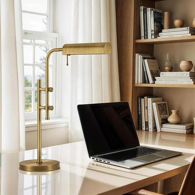 VONLUCE Rustic Desk Lamp, Adjustable Industrial Style Metal Table Lamp, 3 Color Temperatures LED Reading Lamp for Living Room Bedroom Office, Antique Gold