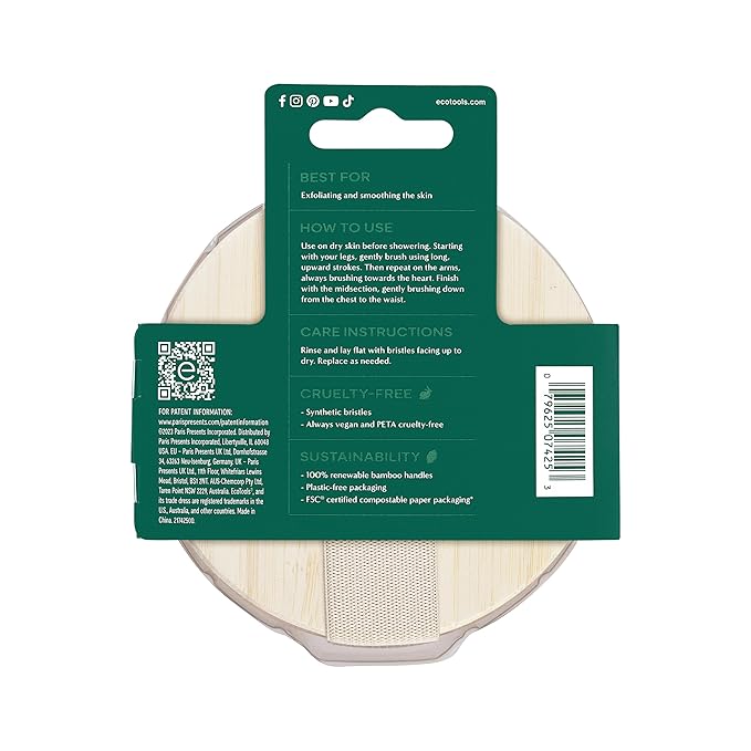 EcoTools Dry Body Brush, Cruelty-Free Bristles Exfoliate & Smooth Skin, Dry Brushing Removes Flaky Skin, May Help Improve Circulation & Tone, Eco-Friendly Skincare Tool, Vegan & Cruelty-Free, 1 Count