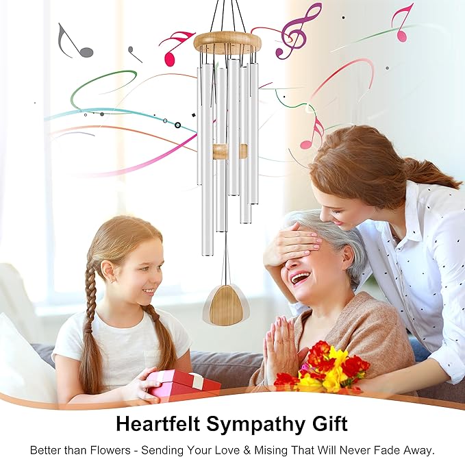 Large Aluminium Wind Chimes 37 Inches to Create a Zen Atmosphere Suitable for Outdoor, Garden, Patio Decoration. Classic Wind Chimes with Wind Catcher Suitable as A Gift for Unisex(White)